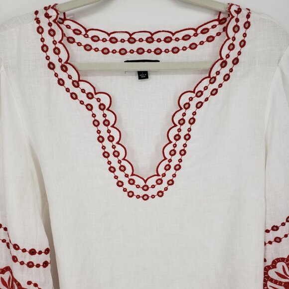J. Crew Bungalow Embroidered Floral Linen Top S Womens Scallop Trim White Red - Picture 8 of 9
